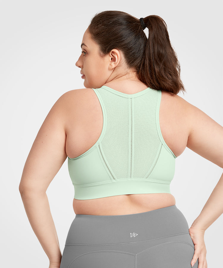 Echo Jacquard Perforated Zip Front Padded Running Bra | Damen Sport-BH mit starkem Halt