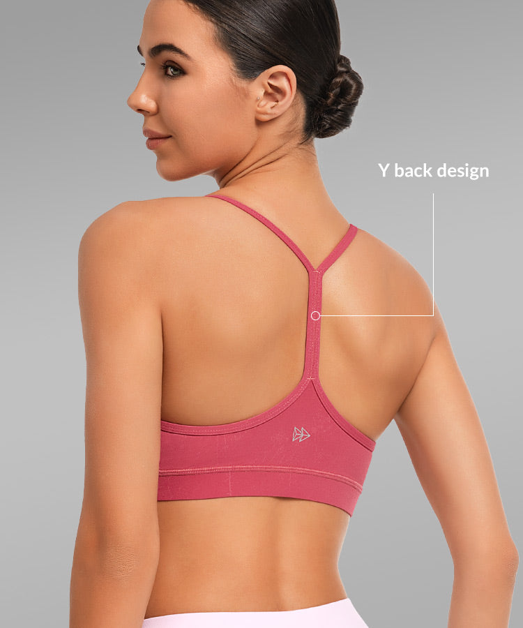 Sujetador de yoga con relleno y tirantes y escote redondo para mujer | Sujetador deportivo de sujeción ligera