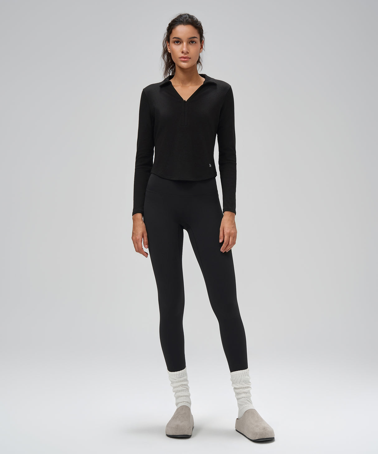 Anywhere Brushed Half-Zip Long Sleeve Crop Top | Women's Long Sleeve T-shirt