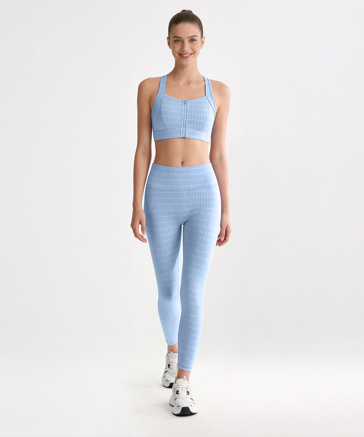 Power Zip Front Jacquard Pattern Crisscross Full Coverage Running Bra| Women's High Support Sports Bra