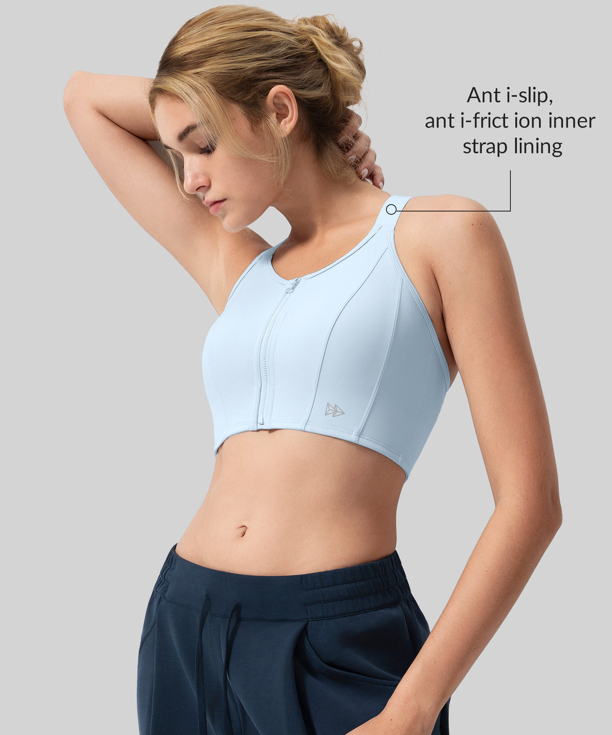 Sujetador deportivo largo ajustable con cremallera frontal Power Zip | Sujetador deportivo de alta sujeción para mujer