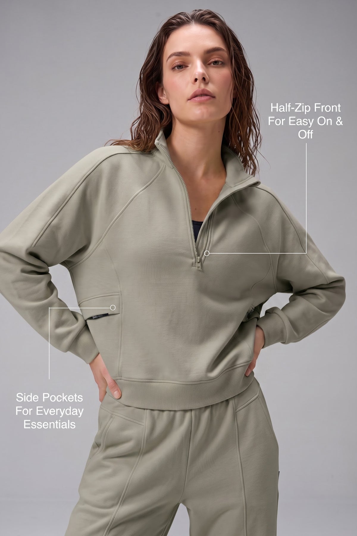Anywhere™ Half-Zip Mock Neck Pockets Sweatshirt | Women's Sports Sweatshirt