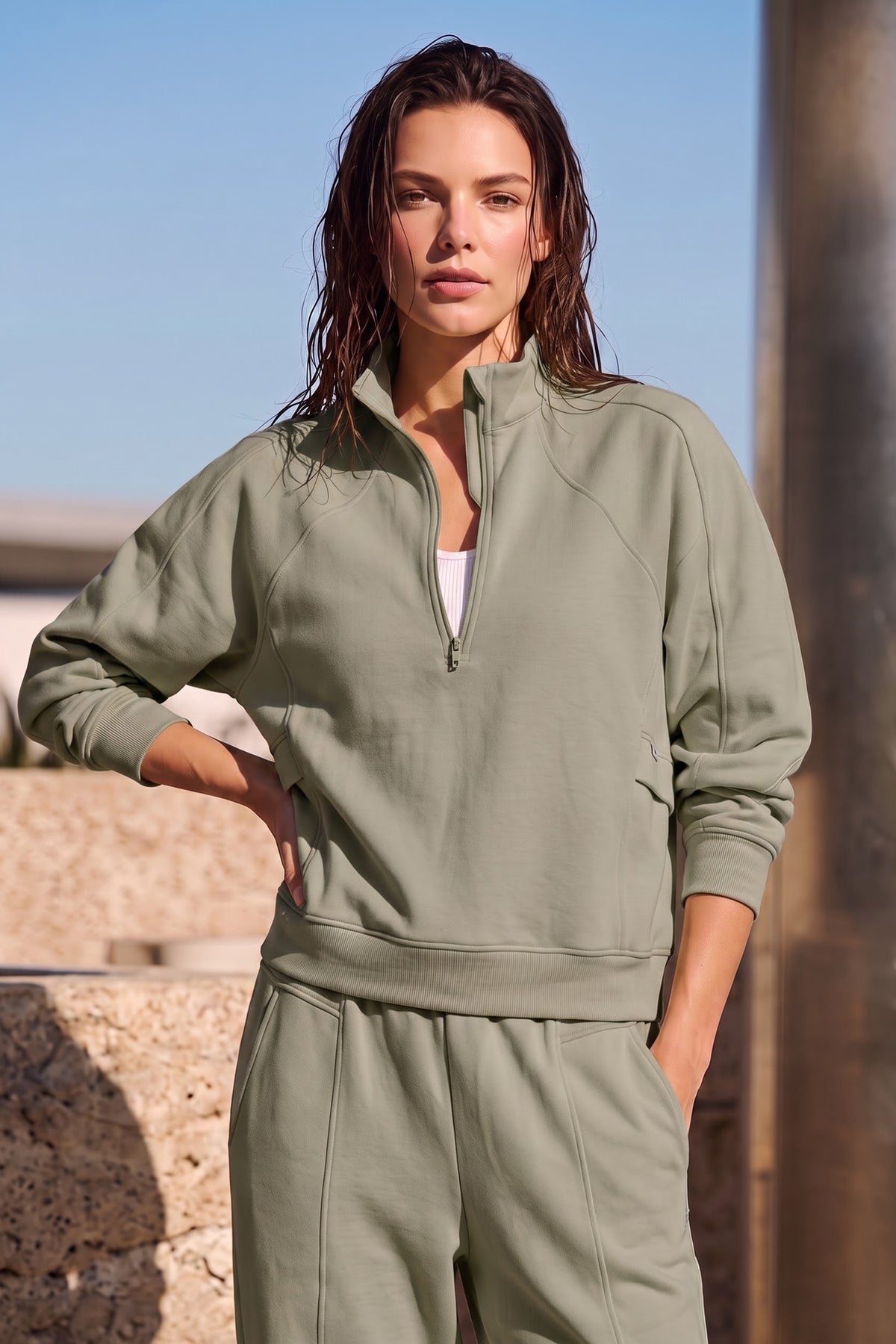 Anywhere™ Half-Zip Mock Neck Pockets Sweatshirt | Women's Sports Sweatshirt