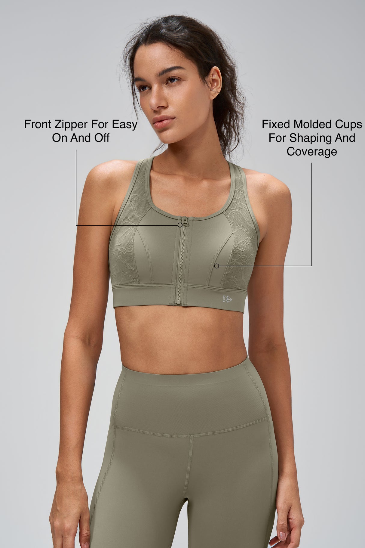 Power™ Zip Front Breathable Racerback Full Coverage High Support Sports Bra