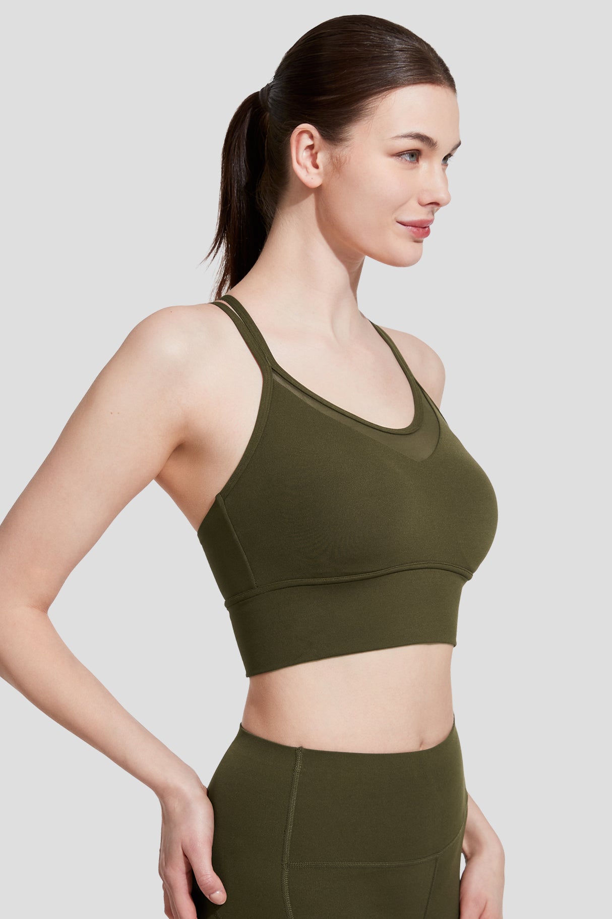 Shift™ Longline Mesh Strappy Padded Yoga Bra | Women's Light Support Sports Bra
