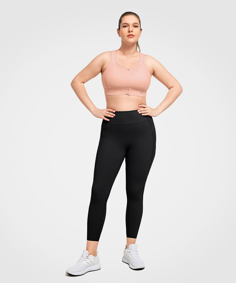Echo Jacquard Mesh Dragkedja Fram Vadderad Löpar-BH | Sport-BH med Högt Stöd för Damer