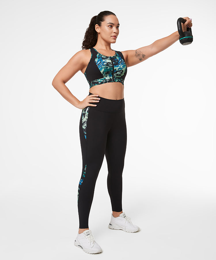 Echo Abstract Print Zip Racerback Padded Running Bra | Women's High Support Sports Bra