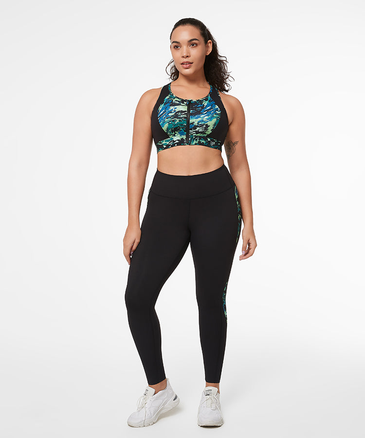 Echo Abstract Print Zip Racerback Padded Running Bra | Women's High Support Sports Bra