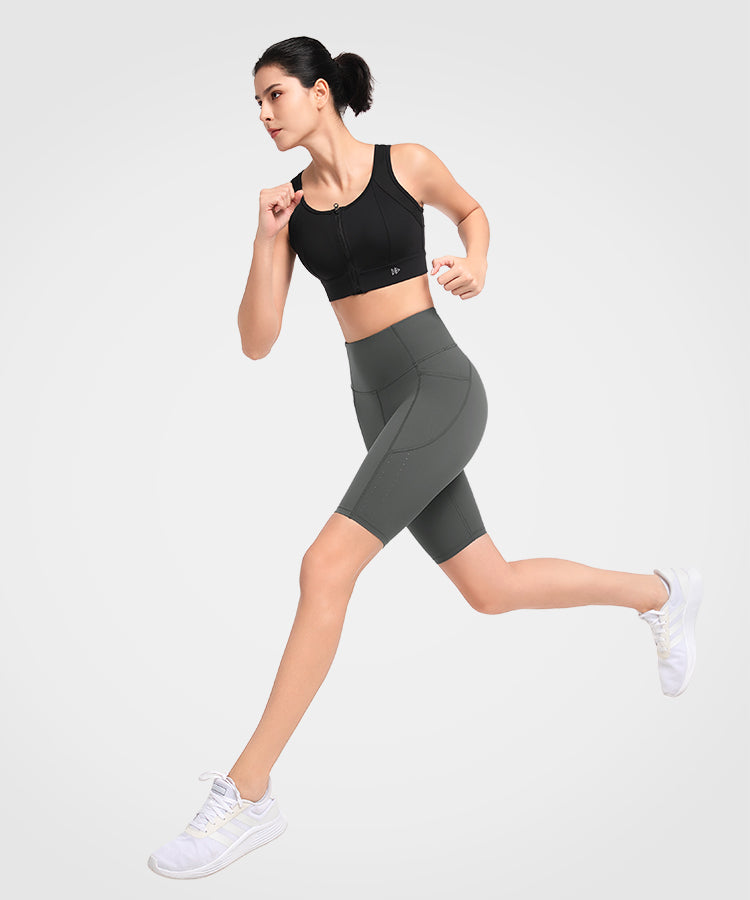 Echo High Waist Biker-Shorts mit seitlichen Taschen und Perforation, 8" | Sport-Shorts mit hohem Halt für Damen