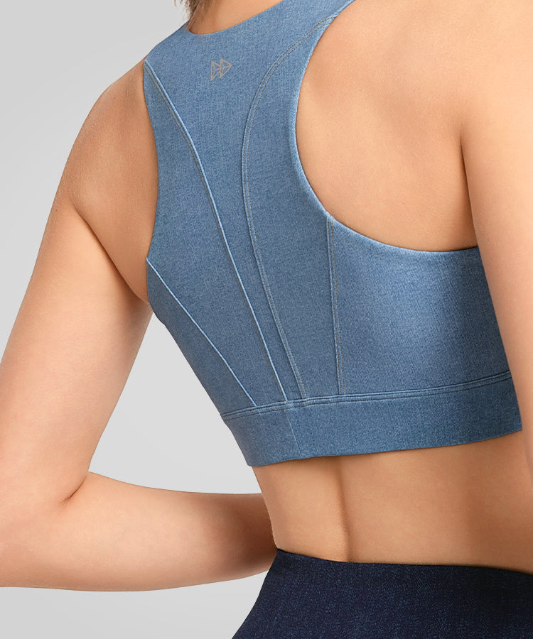 Anywhere Fashion Lauf-BH aus Denim-Imitat | Sport-BH mit starkem Halt für Damen
