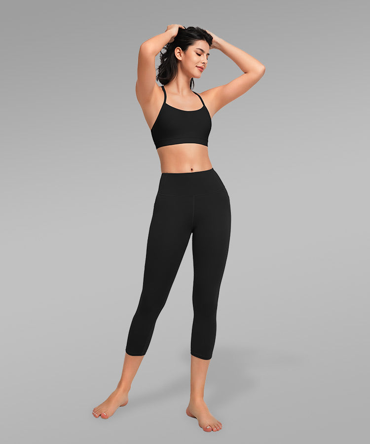 Sujetador de yoga con relleno y tirantes y escote redondo para mujer | Sujetador deportivo de sujeción ligera