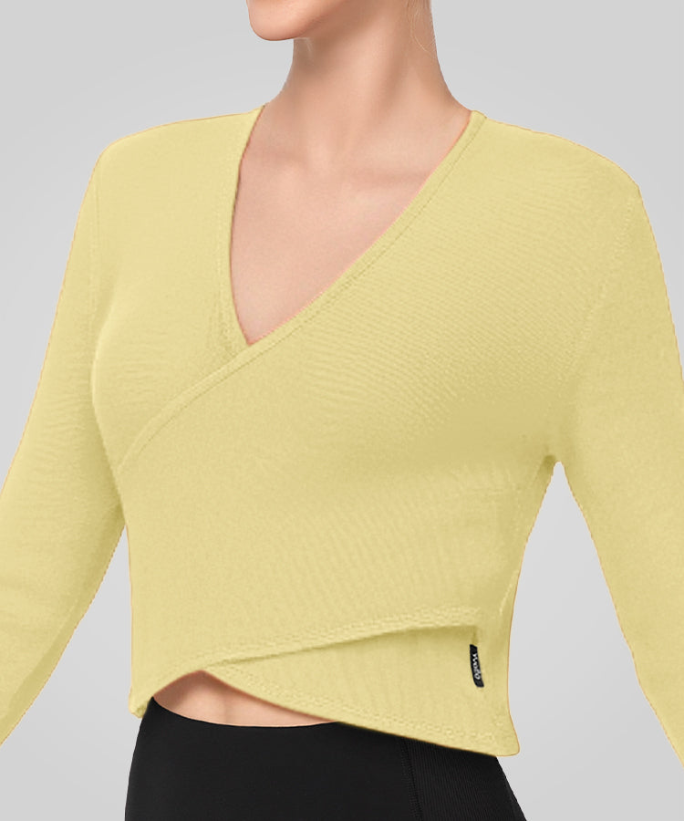 Anywhere V-Ausschnitt Crisscross Tailliertes Rippstrick-T-Shirt | Damen Sport-T-Shirt