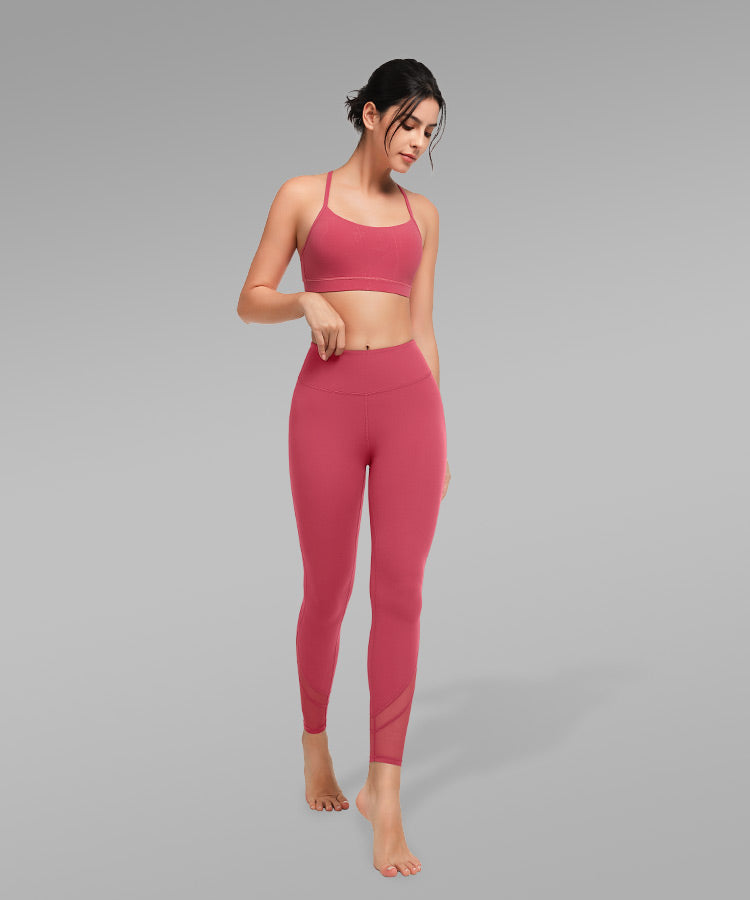 Sujetador de yoga con relleno y tirantes y escote redondo para mujer | Sujetador deportivo de sujeción ligera