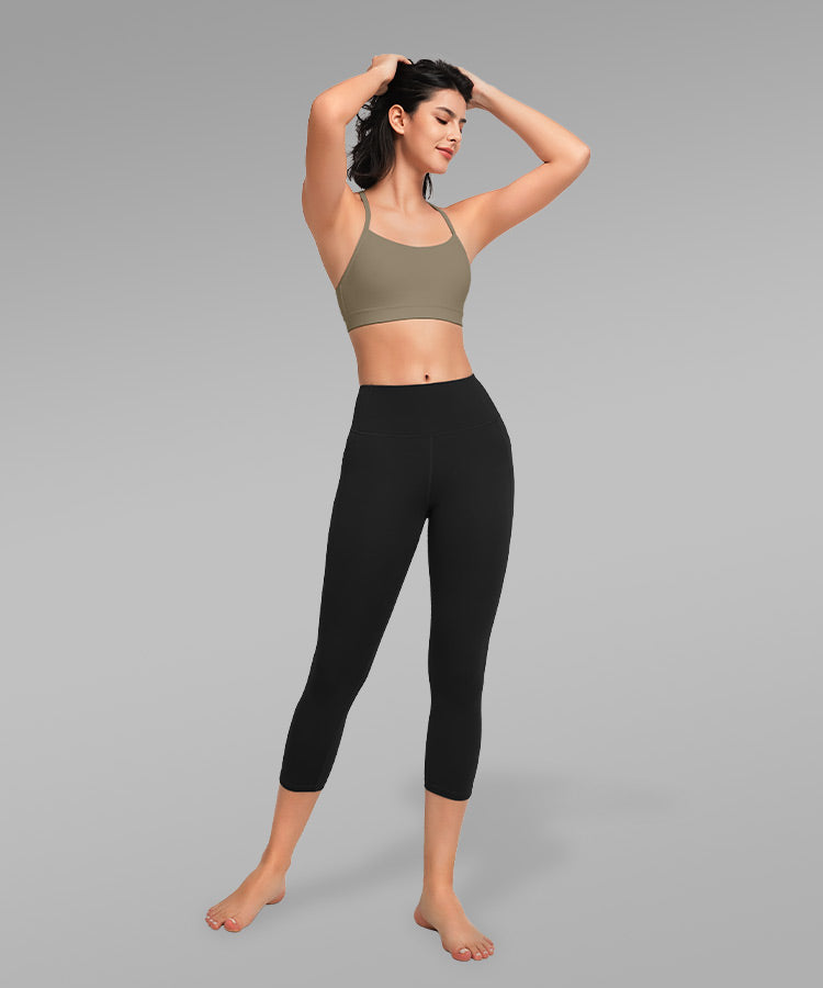 Sujetador de yoga con relleno y tirantes y escote redondo para mujer | Sujetador deportivo de sujeción ligera