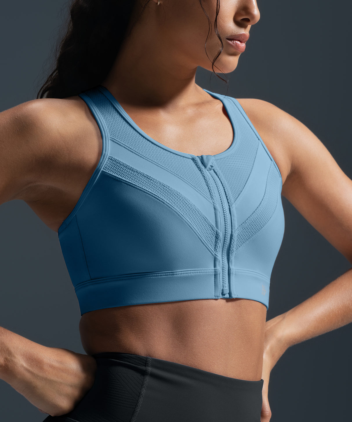 Enfold Zip Mesh Padded Running Bra | Women's High Support Sports Bra