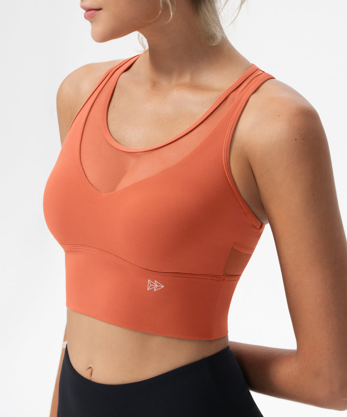 Echo Deep V-Neck Mesh Longline Padded Yoga Bra | Women's Light Support Sports Bra