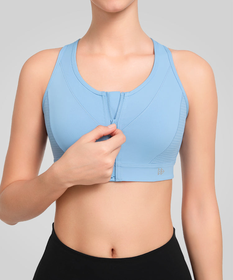 Power Zip Front Breathable Mesh Running Bra | Women's High Support Sports Bra