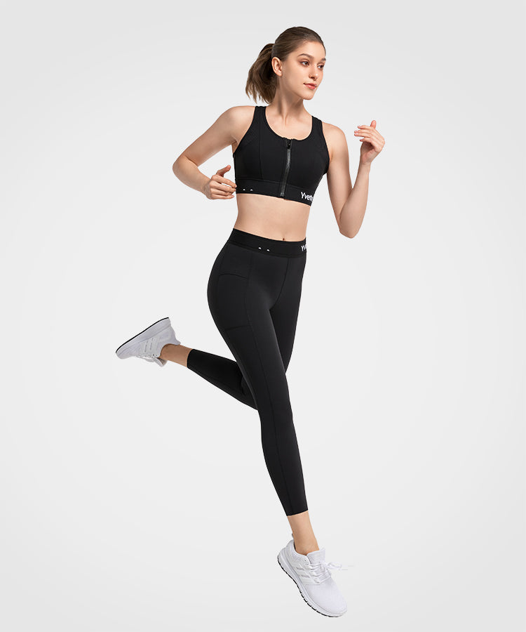 Reggiseno da corsa imbottito con zip frontale in rete e logo Echo | Reggiseno sportivo ad alto sostegno da donna