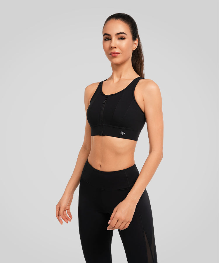 Echo Front Zip Perforerad Solid Vadderad Löpar-BH | Sport-BH med Högt Stöd för Damer