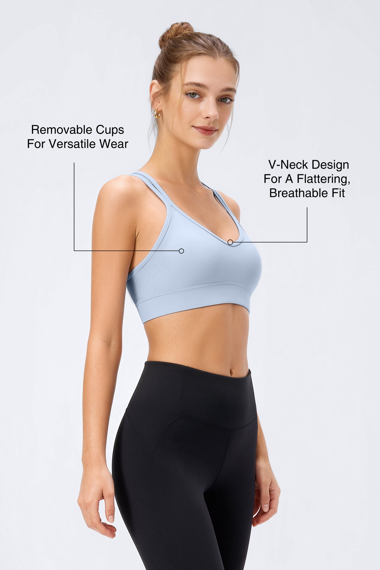 Anywhere™ V-Neck Double Straps Removable Cups Yoga Bra Pink Blue | Women's Light Support Sports Bra
