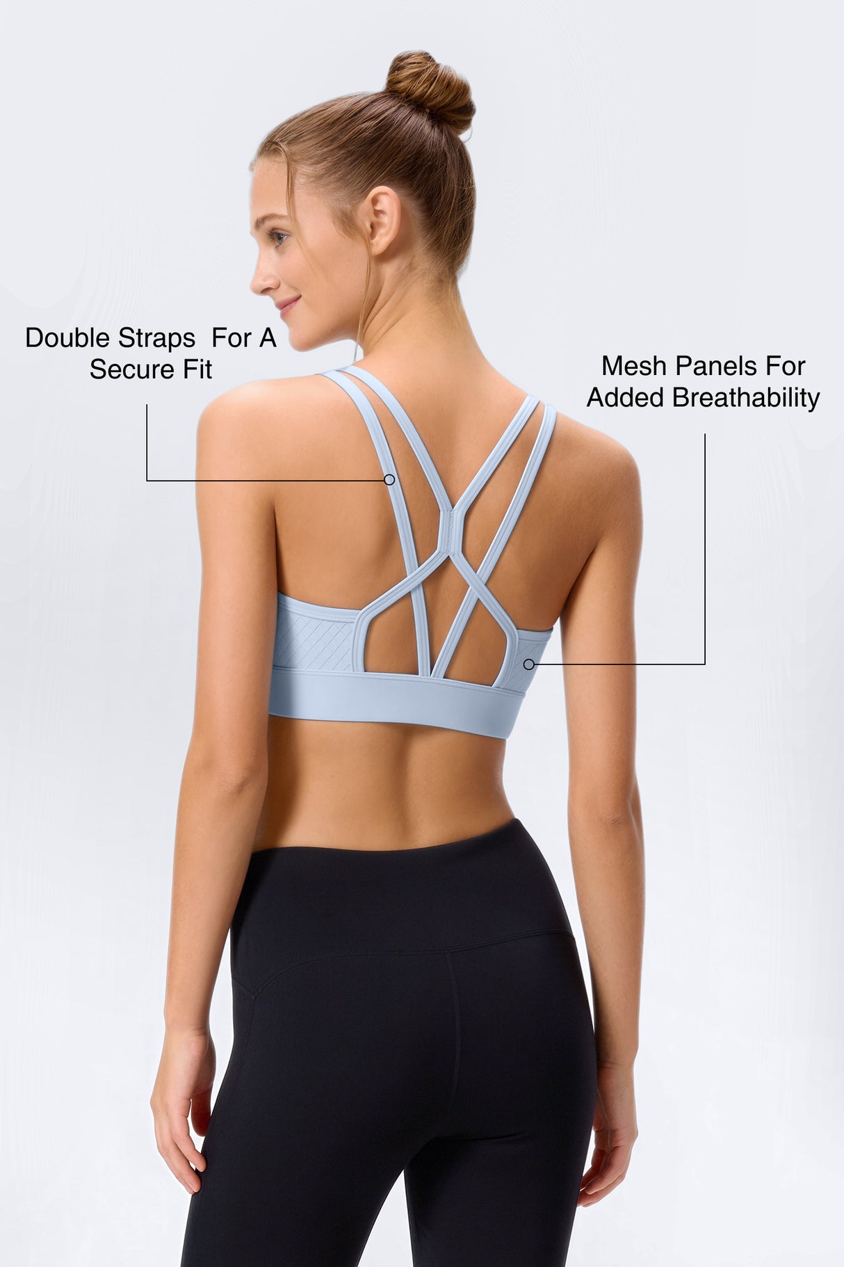 Anywhere™ V-Neck Double Straps Removable Cups Yoga Bra Pink Blue | Women's Light Support Sports Bra