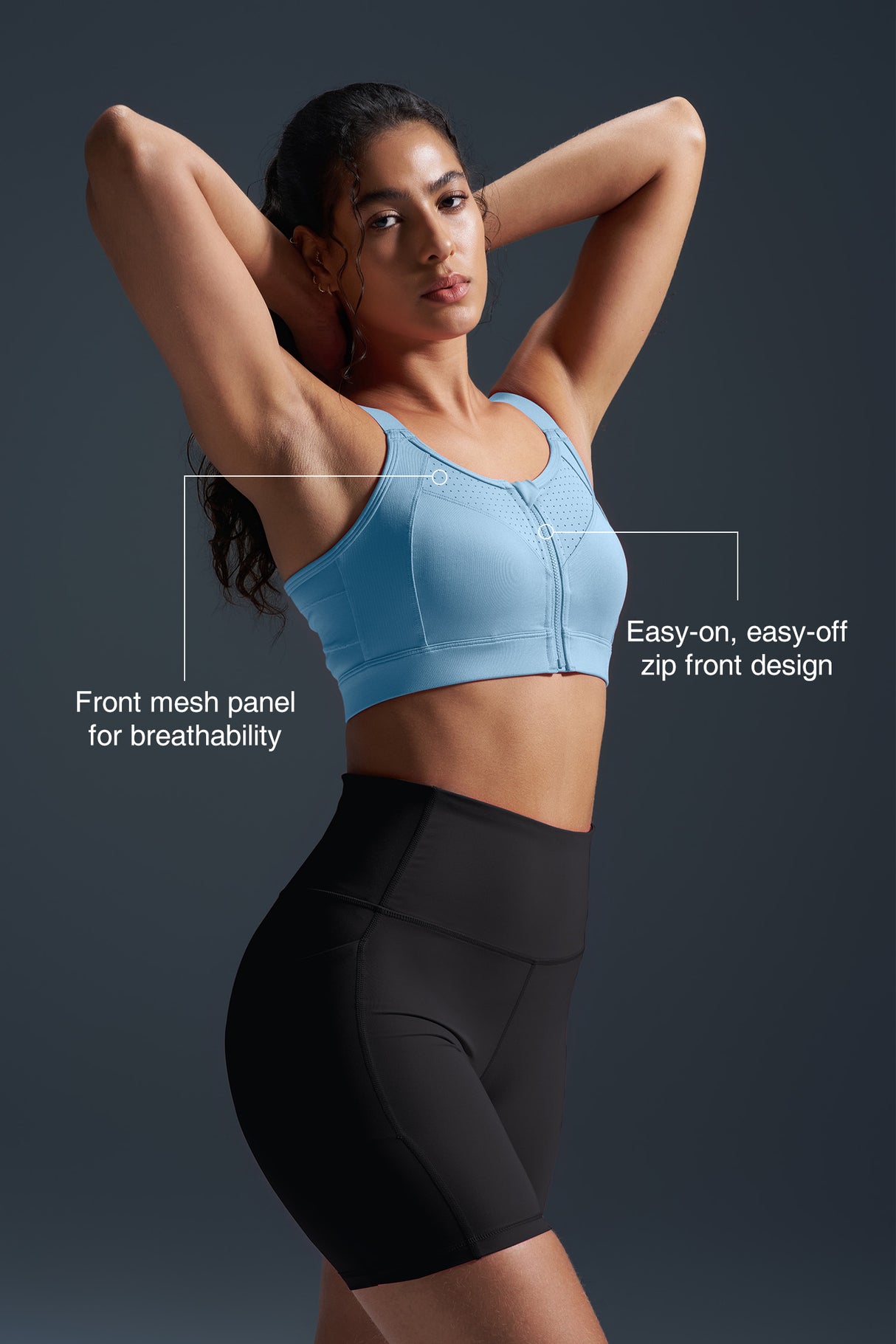 Reggiseno da corsa imbottito con spalline regolabili Power Zip | Reggiseno sportivo ad alto sostegno da donna (taglie forti)