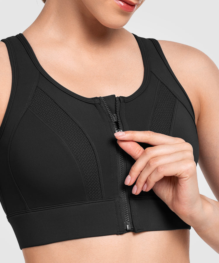Echo Front Zip Perforated Breathable Padded Running Bra | Women's High Support Sports Bra Echo Front Zip Perforated Breathable Padded Running Bra | Women's High Support Sports Bra