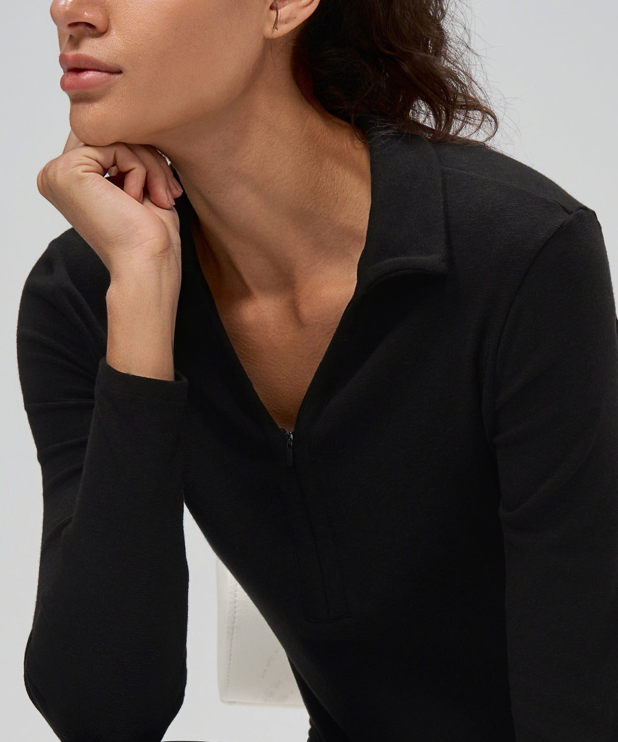 Anywhere Brushed Half-Zip Long Sleeve Crop Top | Women's Long Sleeve T-shirt