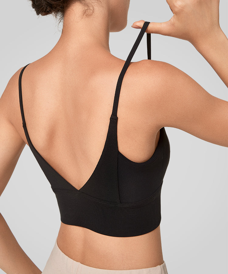 Echo V-Neck Ribbed Padded Yoga Bra | Women's Light Support Sports Bra