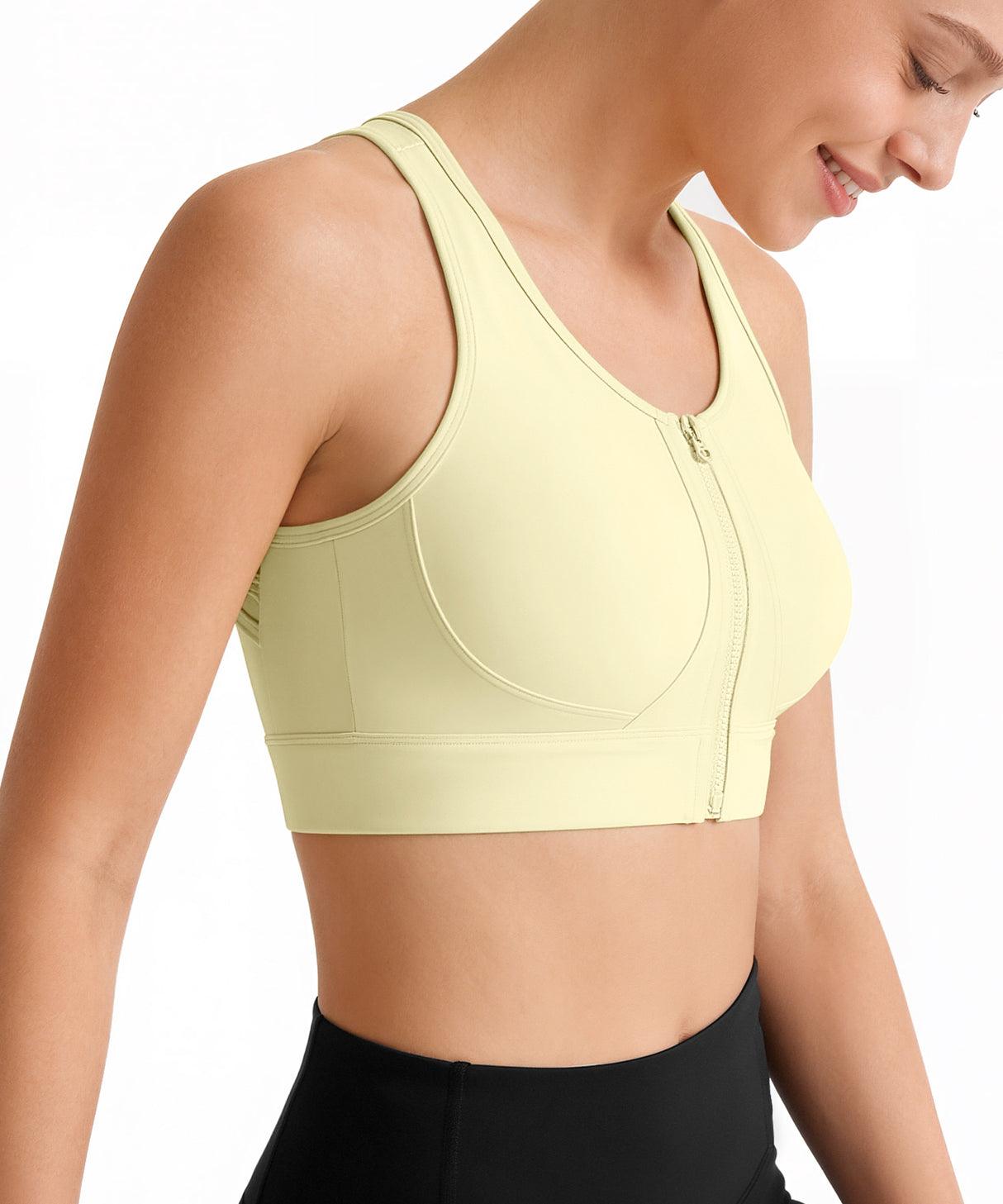 Power Front Zip Full Coverage Racerback Mesh Running Bra | Women's High Support Sports Bra