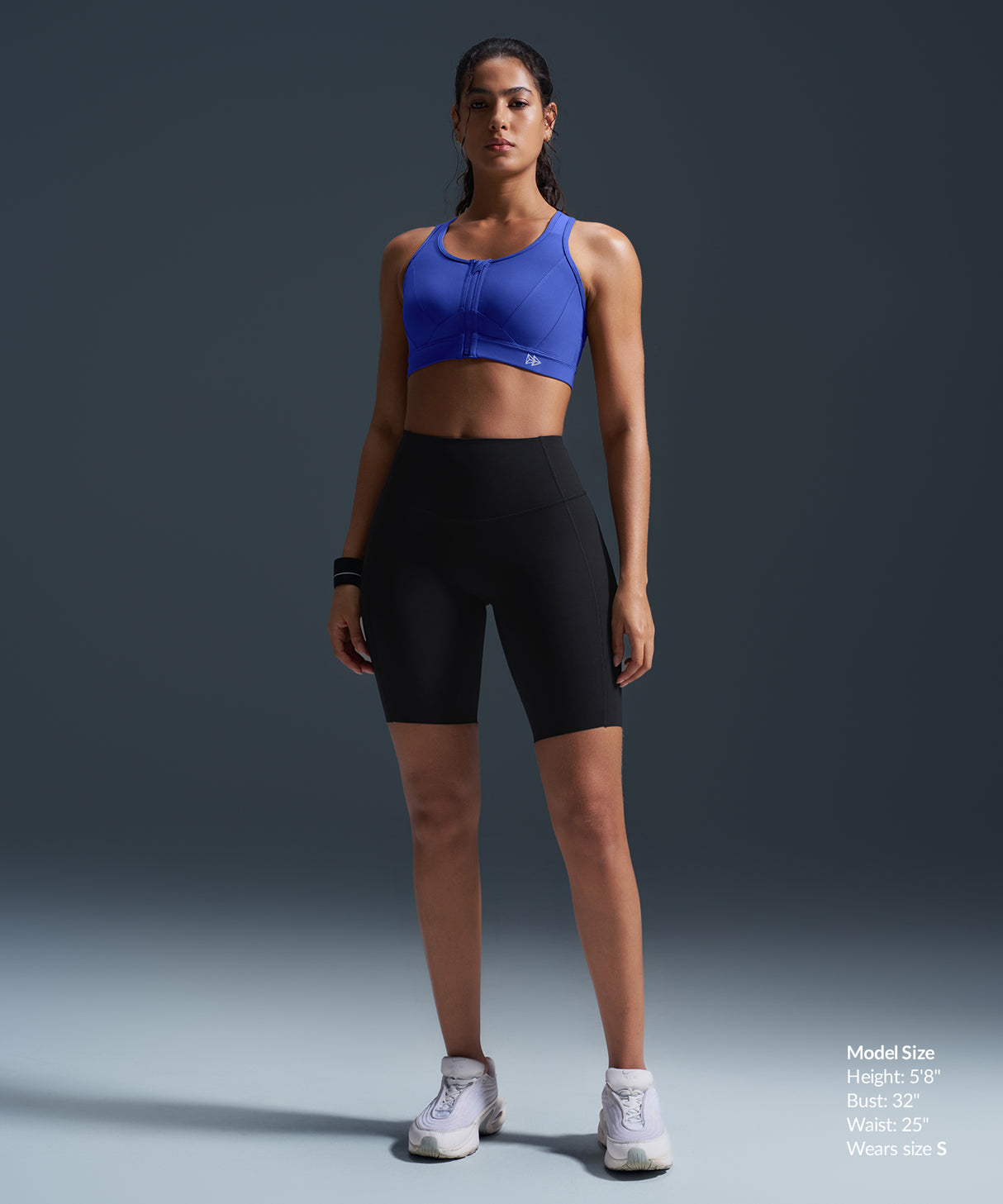 Sujetador deportivo de running con espalda nadadora, acolchado y malla con cremallera frontal Enfold | Sujetador deportivo de alta sujeción para mujer