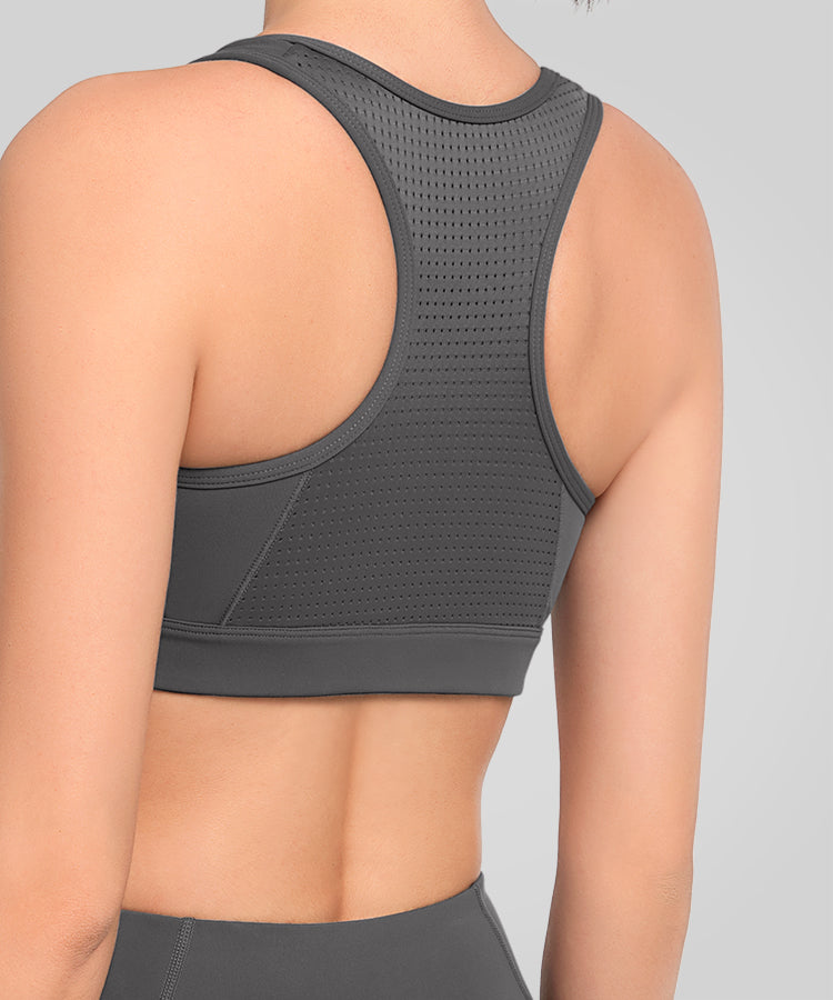 Power Zip Front Breathable Mesh Running Bra | Women's High Support Sports Bra