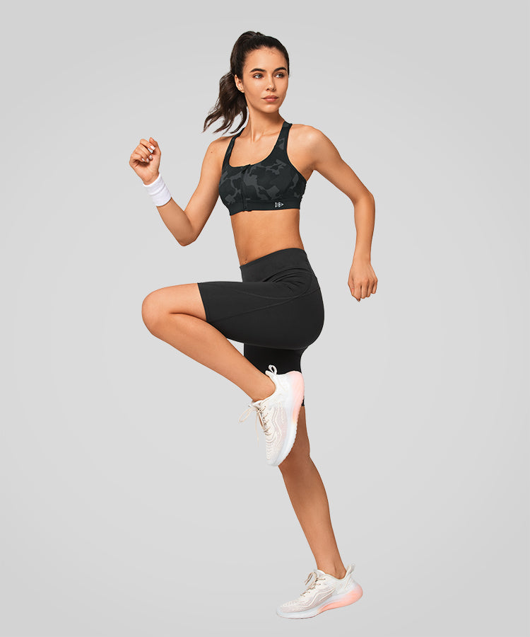 Enfold Zip Front Padded Running Bra | Women's High Support Sports Bra