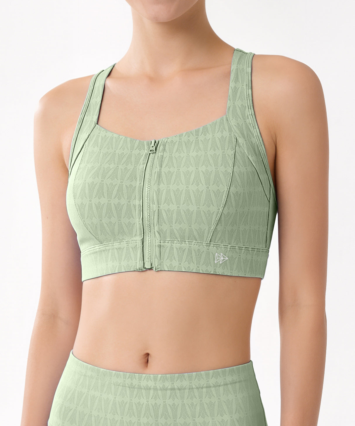 Power Zip Front Jacquard Pattern Crisscross Full Coverage Running Bra| Women's High Support Sports Bra Power Zip Front Jacquard Pattern Crisscross Full Coverage Running Bra| Women's High Support Sports Bra