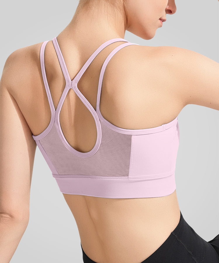 Sujetador de yoga de malla transparente con doble tirante Anywhere | Sujetador deportivo de sujeción ligera para mujer