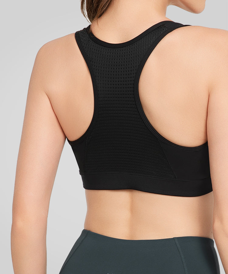 Power Zip Front Breathable Mesh Running Bra | Women's High Support Sports Bra