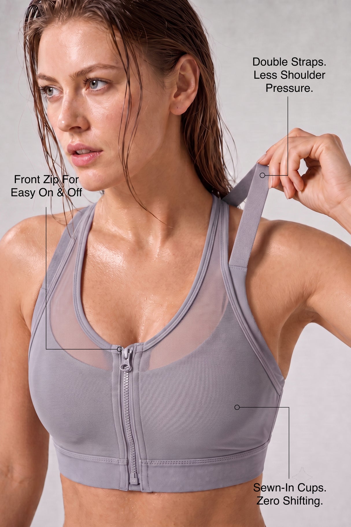 Power™ Zip Front Breathable Full-Coverage Running Bra | Women's High Support Sports Bra
