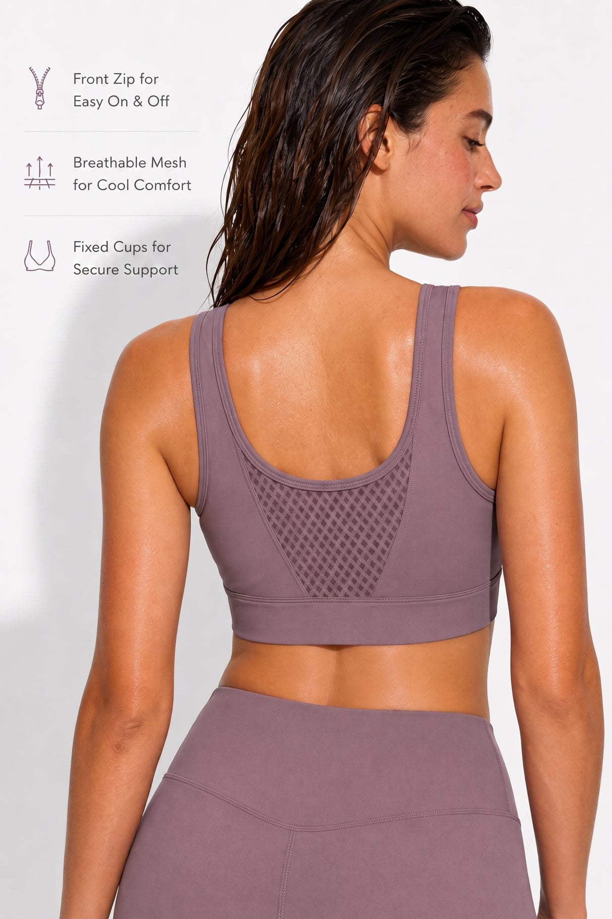 Reggiseno sportivo Power Grid Mesh con cerniera frontale | Reggiseno sportivo ad alto sostegno da donna