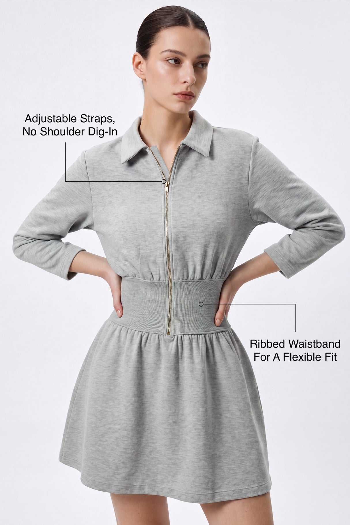 Anywhere™ Ribbed Waistband Front-Zip Dress | Women's Casual Dress