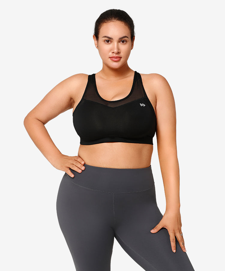 Shift Racerback Mesh Padded Running Bra | Women's High Support Sports Bra (Plus Size)
