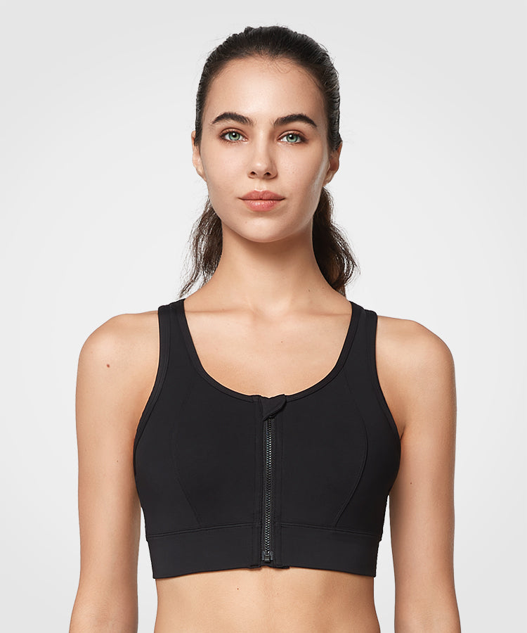 Adjustable Front Zip Women's Sports Bra Fitted Yoga Tank Top Front