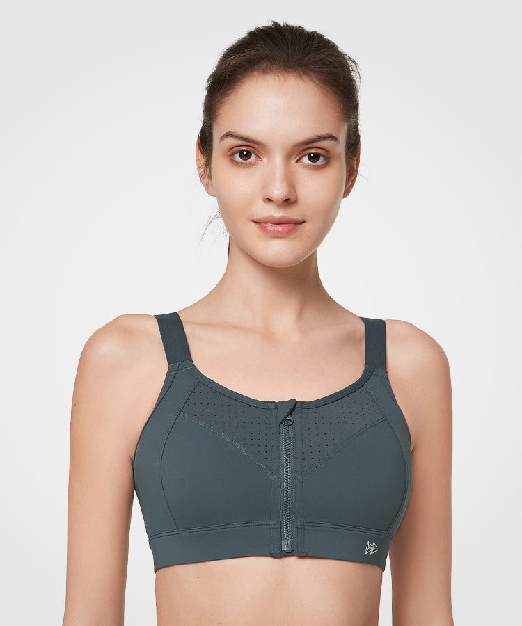 Power Zip Adjustable Straps Padded Running Bra Women's High Support