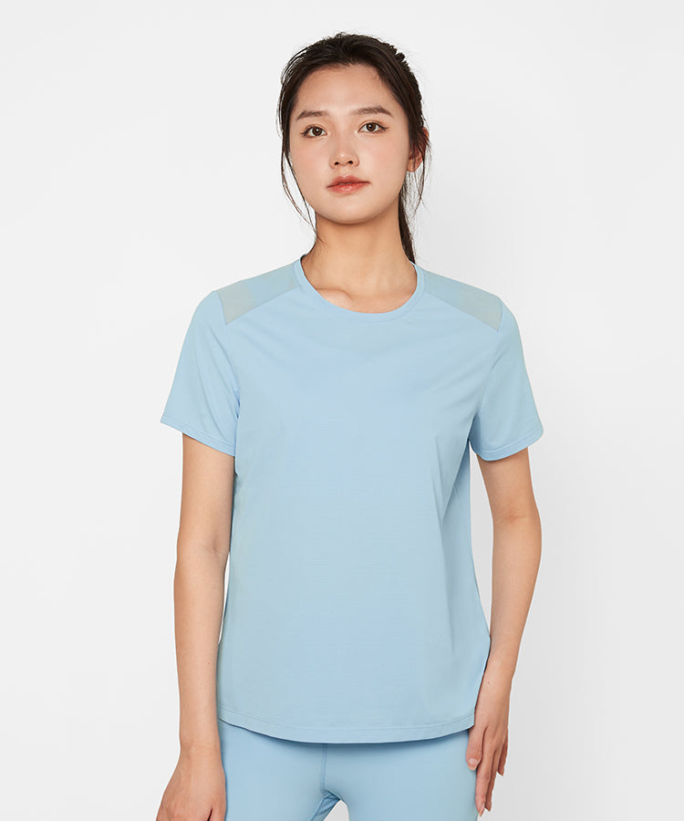 Yvette Echo Side Split Mesh T-Shirt | Women's Sports T-Shirt - Light Blue, XL