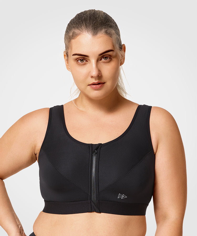 Power Classic Zip Running Bra | Women's High Support Sports Bra (Plus Size)