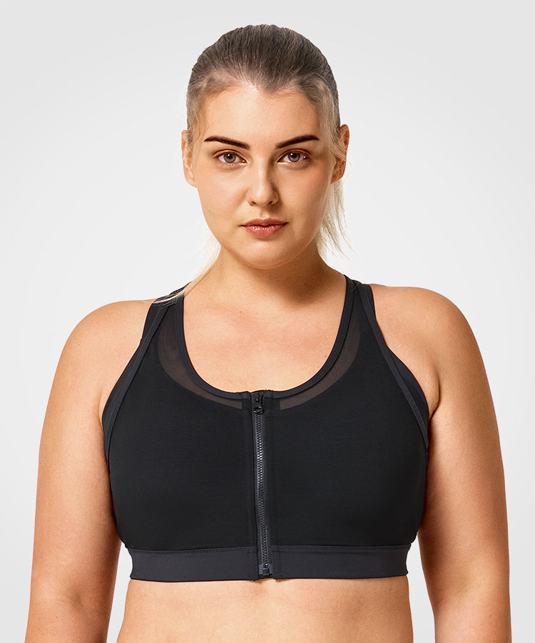 Yvette Zip Front Sports Bras 32A-48DD Plus Size for Women High