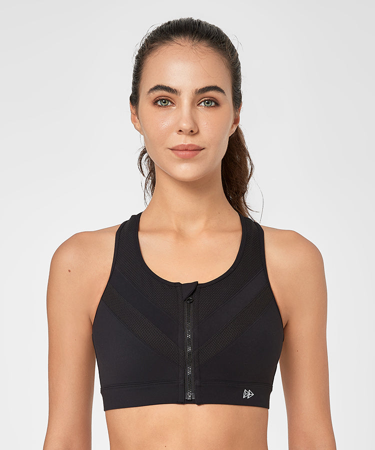 Enfold Zip Mesh Padded Running Bra  Women's High Support Sports Bra –  Yvette