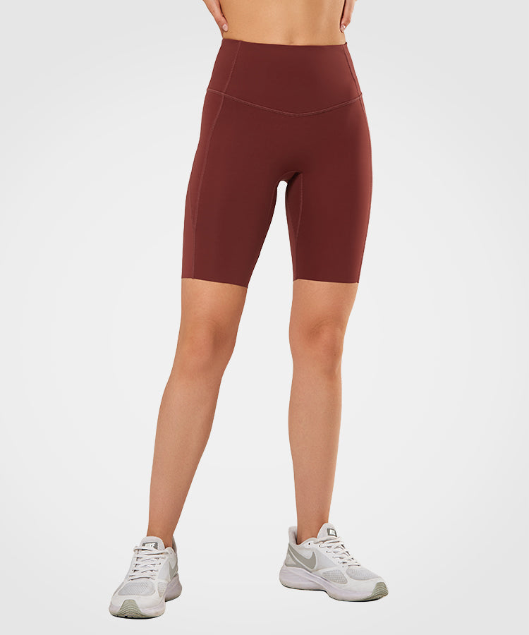 Red high waisted biker shorts cheap