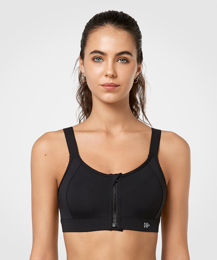 Power Zip Adjustable Straps Padded Running Bra | Women's High Support Sports Bra (Plus Size)