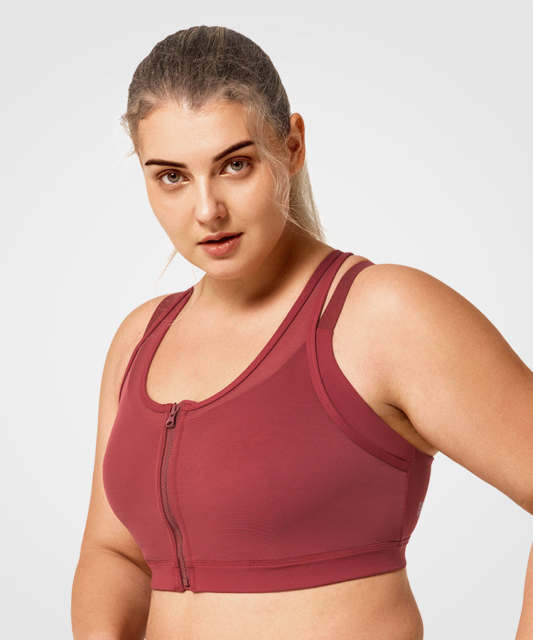 Power Zip Front Mesh Padded Running Bra | Women's High Support Sports Bra (Plus Size)