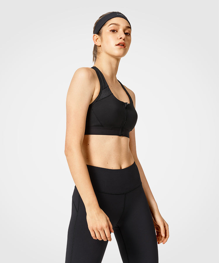 Enfold Zip Front Padded Running Bra | Women's High Support Sports Bra (Plus Size)